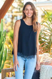 Serena Black Lace Trim Layered Singlet