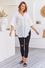 Load image into Gallery viewer, Ellie White Satin Half Sleeve Shirt