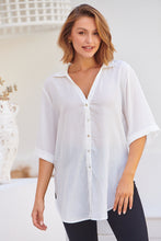 Load image into Gallery viewer, Ellie White Satin Half Sleeve Shirt