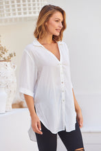 Load image into Gallery viewer, Ellie White Satin Half Sleeve Shirt