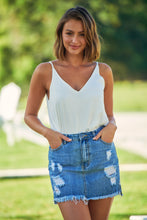 Load image into Gallery viewer, Ripped and Frayed Denim Mini Skirt