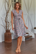 Load image into Gallery viewer, Maggie Grey/Pink Rose Print Midi Dress
