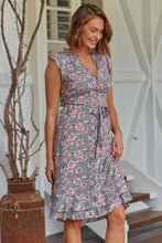 Load image into Gallery viewer, Maggie Grey/Pink Rose Print Midi Dress