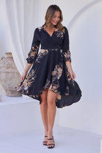 Load image into Gallery viewer, Hailey Cross Over Long Sleeve Black/Orange Print Dress