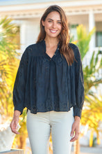 Load image into Gallery viewer, Cassandra Black Embroidery Long Sleeve Shirt