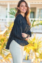 Load image into Gallery viewer, Cassandra Black Embroidery Long Sleeve Shirt