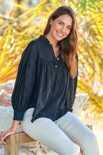 Load image into Gallery viewer, Cassandra Black Embroidery Long Sleeve Shirt