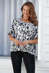 Love Frill Black Print Sleeve Top
