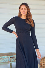Load image into Gallery viewer, Kendra Black Long Sleeve Knot Front Evening Dress
