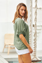 Load image into Gallery viewer, Piper Khaki Linen Batwing Top