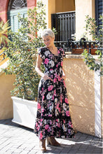 Load image into Gallery viewer, Augustina Black/Pink Floral Button Front Maxi Dress