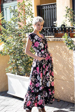 Load image into Gallery viewer, Augustina Black/Pink Floral Button Front Maxi Dress
