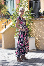 Load image into Gallery viewer, Augustina Black/Pink Floral Button Front Maxi Dress