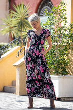 Load image into Gallery viewer, Augustina Black/Pink Floral Button Front Maxi Dress
